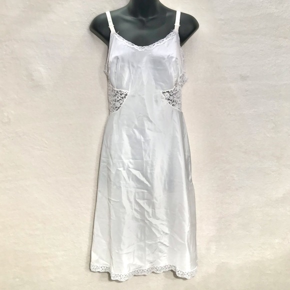 Vintage handmade lingerie slip white silky lace trim peekaboo sides - Picture 1 of 9